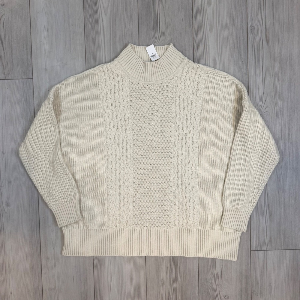 Gap Womens Cable Mock Neck Sweater Chino Cream XL 773257-03-1 New